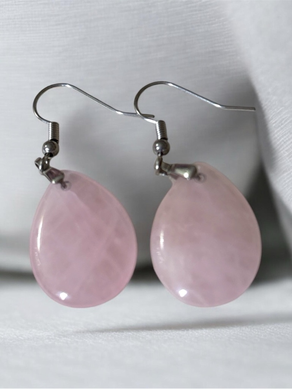 Rose Quartz Teardrop Dangle Earrings - Pink